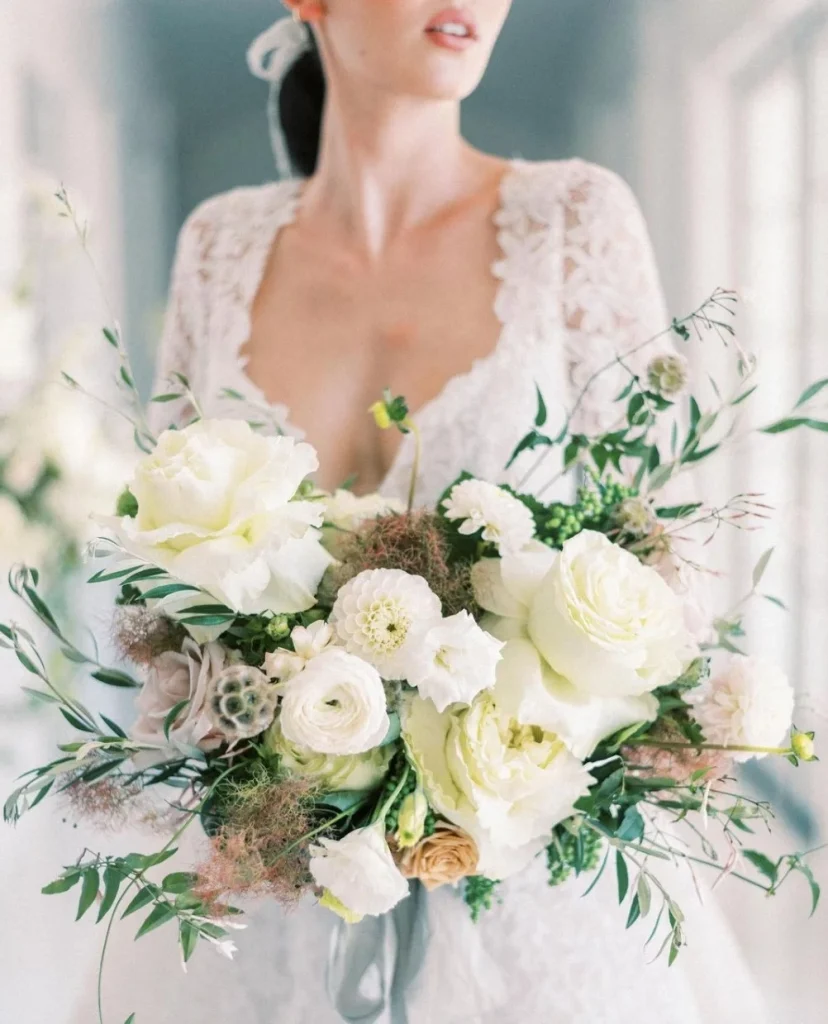 This neutral-hued bridal bouquet deserves its own moment in the spotlight. We are obsessed with this ivory color palette with