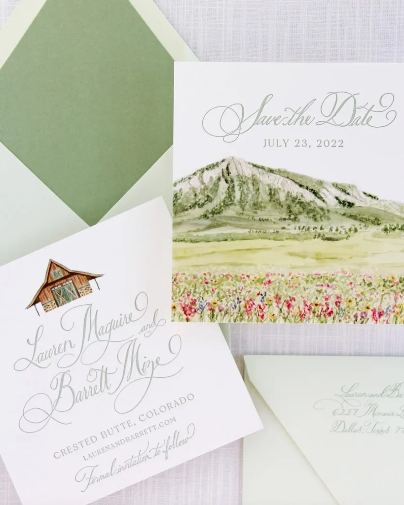 The hills are alive in this invitation suite by carlycreativeco. ⛰️ We love any and all personal touches sprinkled into